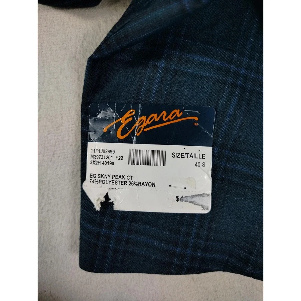 Egara Blazer Mens 40S Blue Plaid Skinny Fit Stretch Sport Coat Formal Business